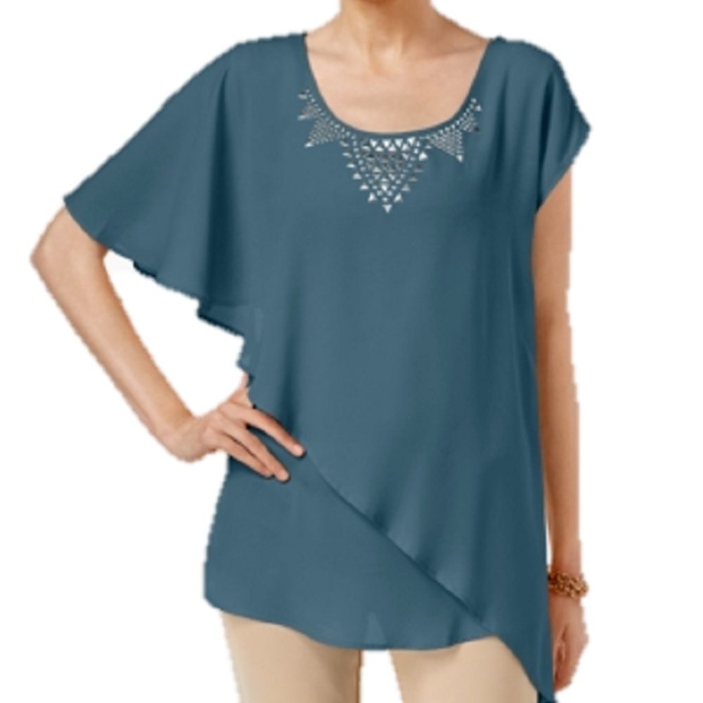 Ny Collection Embellished Asymmetrical-Hem Top, Size XS, Retail $60.00
